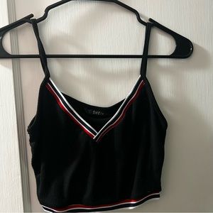 Black Cropped tank top Shien with Blue White and Red lining